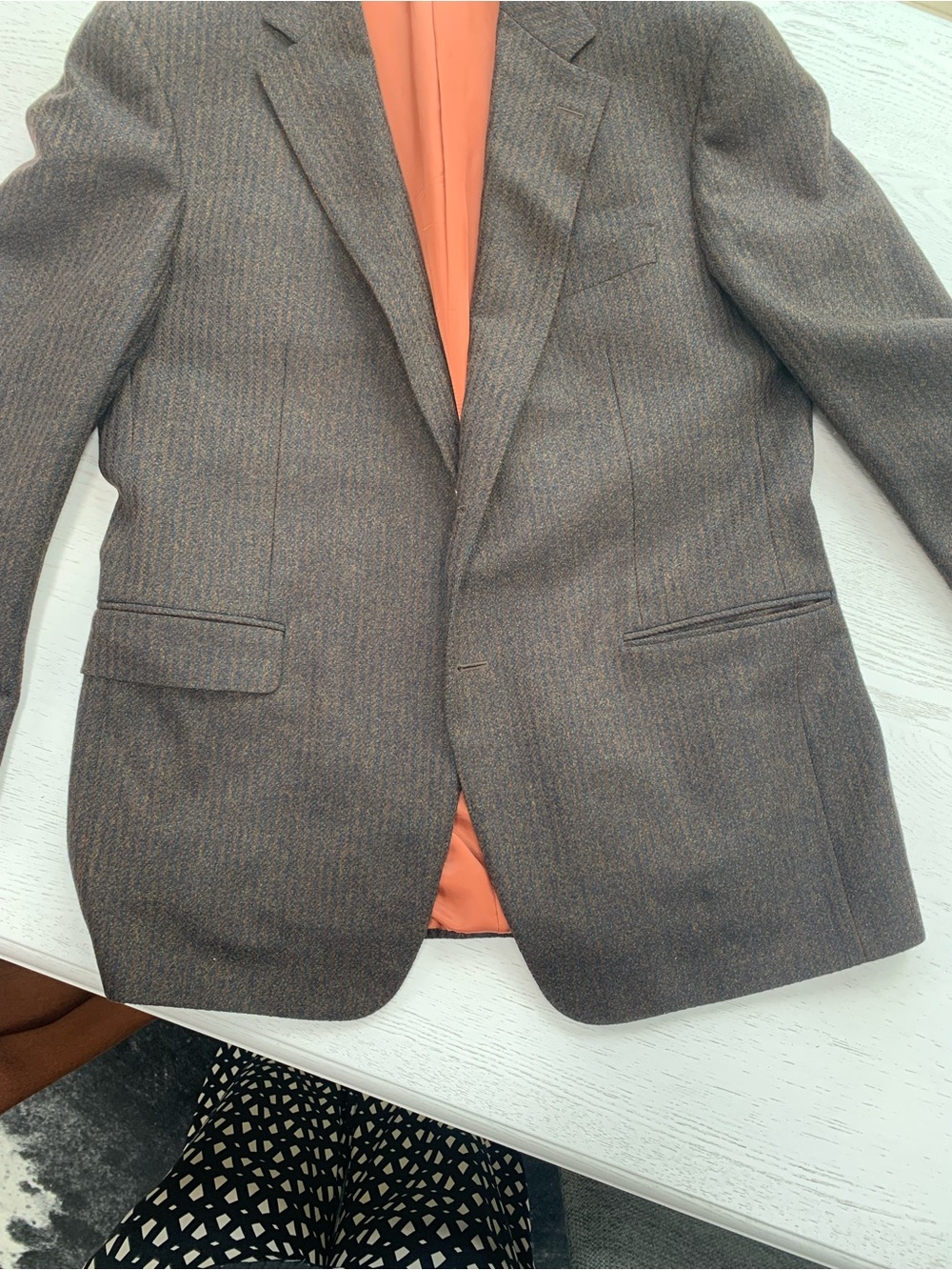 Samuelsohn Brown Wool Sport Coat with Orange Lining